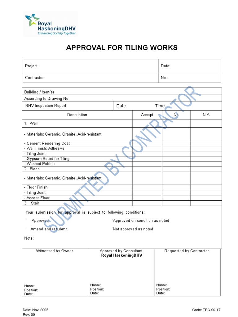TEC-00-17 - Approval For Tiling Work | PDF | Home & Garden