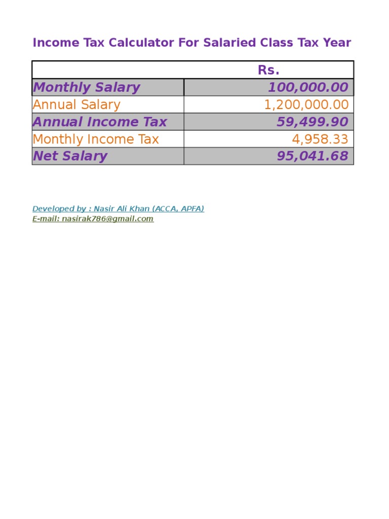Pakistan Tax Calculator in Excel Tax Year 201617 Taxes