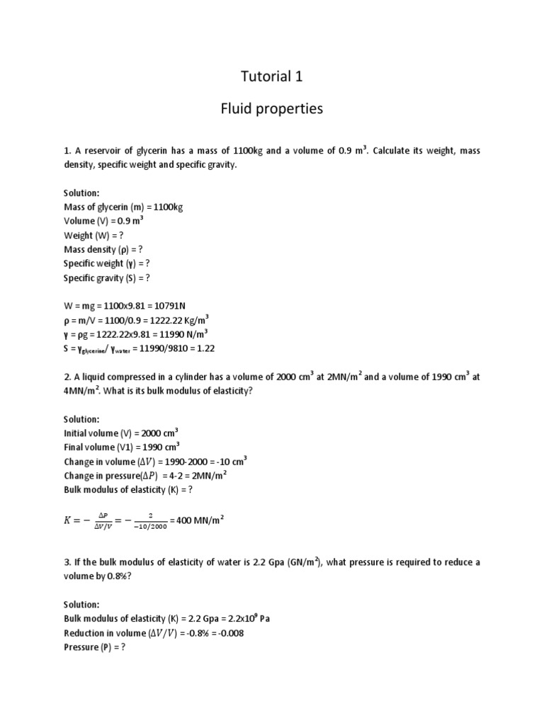 Fluid Properties: Problems & Solutions | PDF | Viscosity | Shear Stress