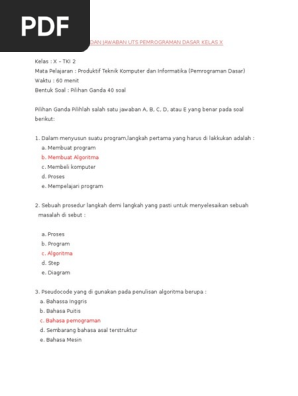 Contoh Soal Essay Pemrograman Dasar Dan Jawabannya Kelas 10 Pigura