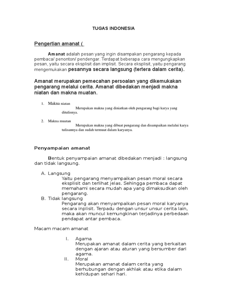 Contoh Amanat Dalam Cerita Mosaicone