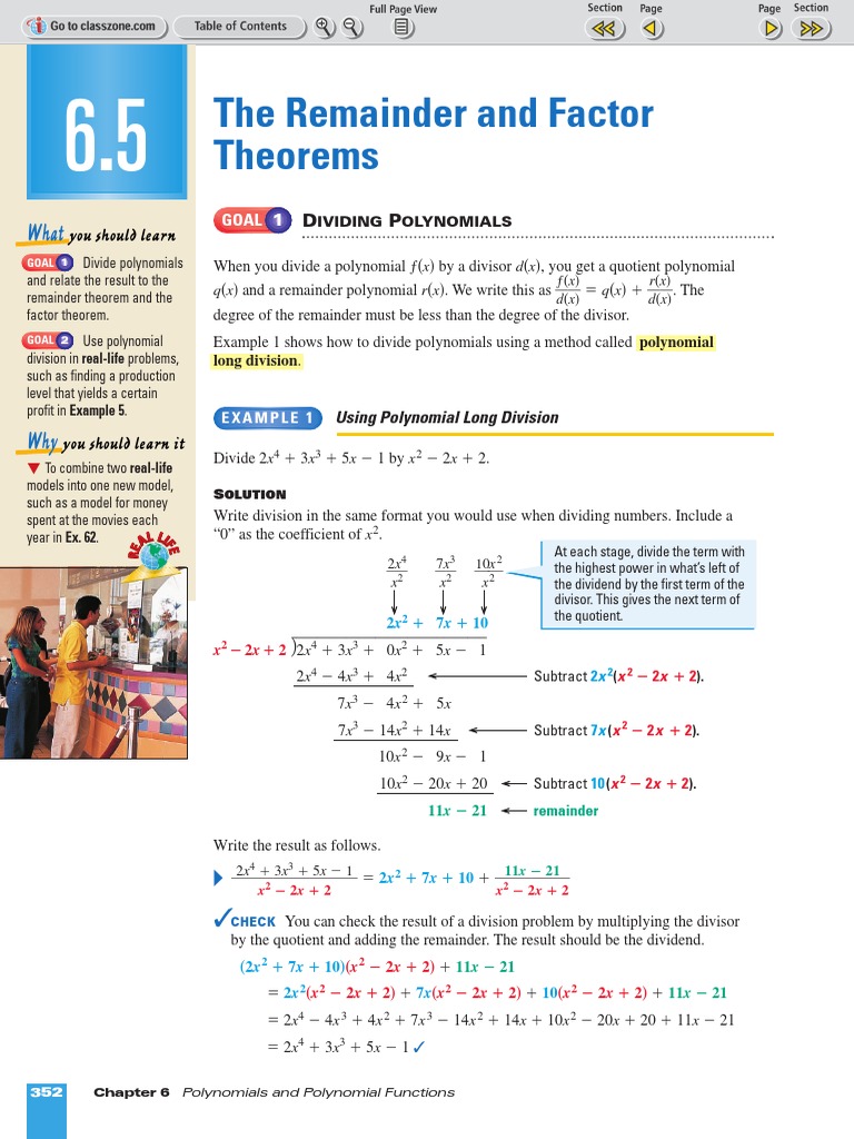 The Remainder and Factor Theorem | Division (Mathematics) | Polynomial