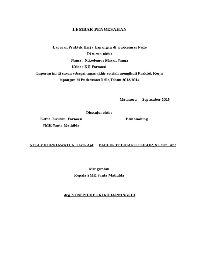 Contoh Latar Belakang Laporan Pkl Smk Farmasi Kumpulan