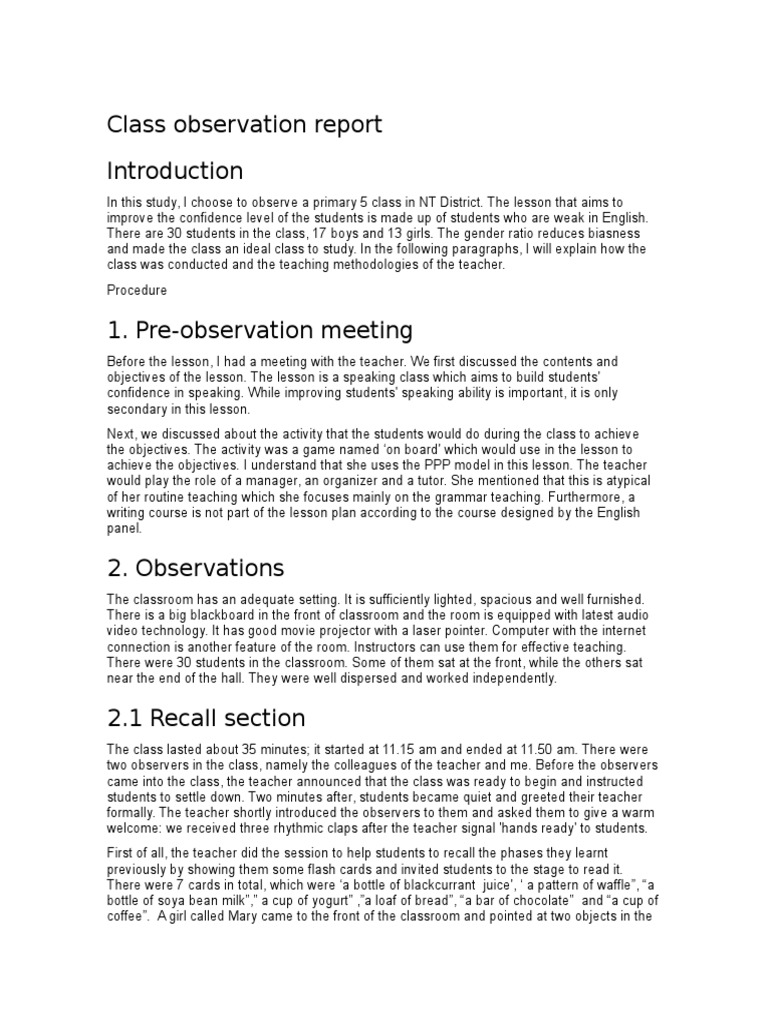 Classroom Observation Report: Primary 5 | PDF | Teachers | Motivation