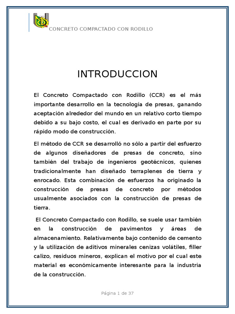 Concreto Compactado con Rodillo (CCR) | PDF | Material compuesto | Hormigón
