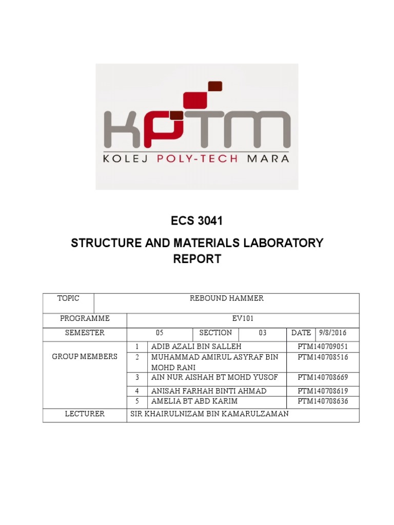 ECS 3041 Rebound Hammer Lab Report PDF Materials Nature