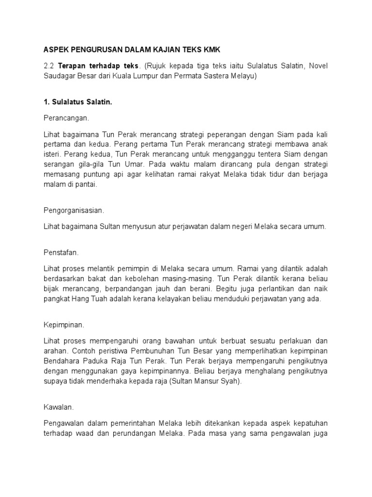 Aspek Pengurusan Dalam Kajian Teks Kmk Pdf