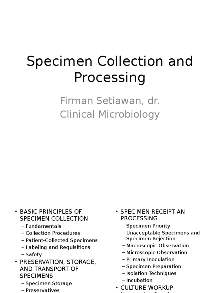 Specimen Collection and Processing Medical Microbiology Infection