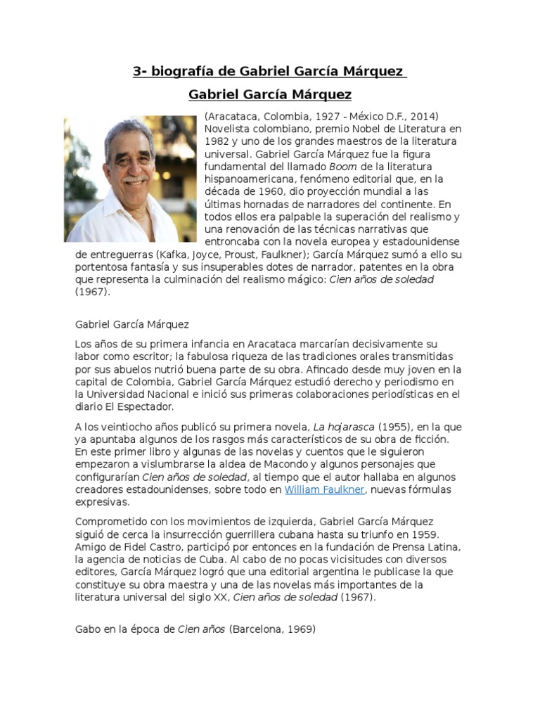 3 Biografia de Gabriel Garcia Marquez Gabriel García