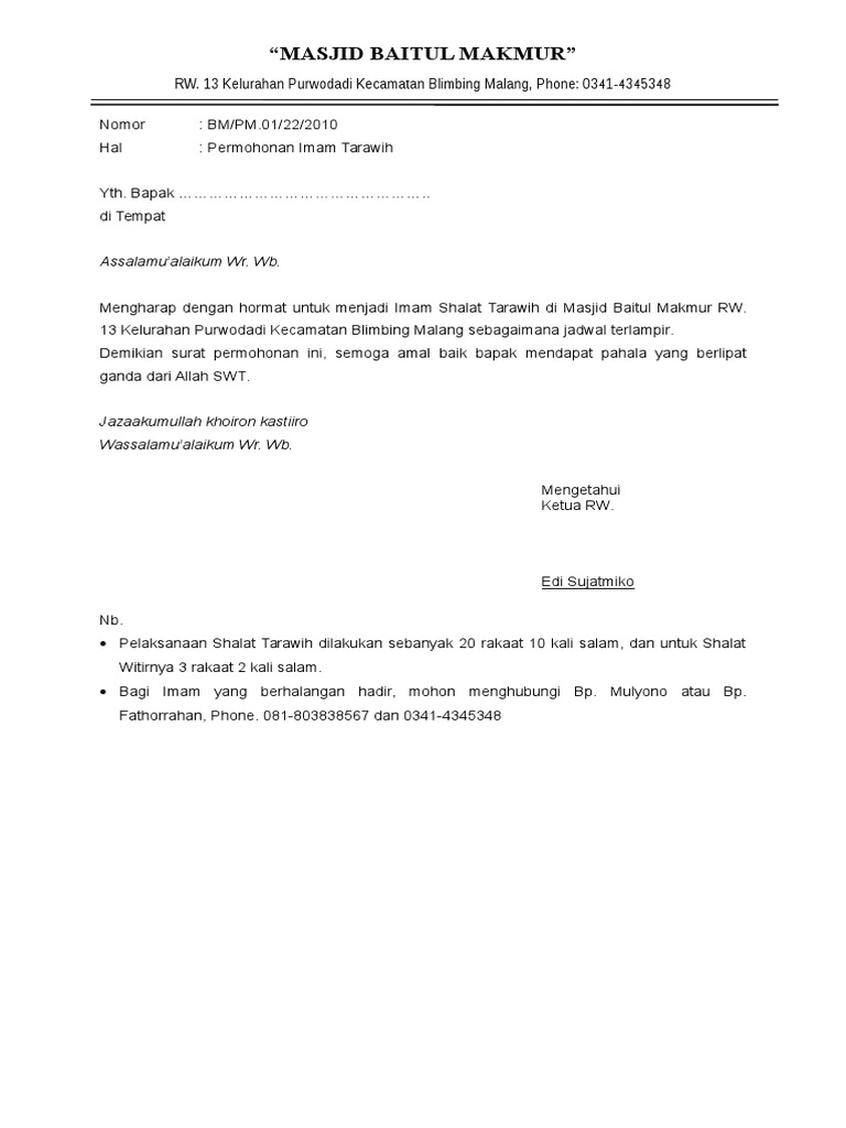 73 Contoh Surat Undangan Tarawih Keliling Populer