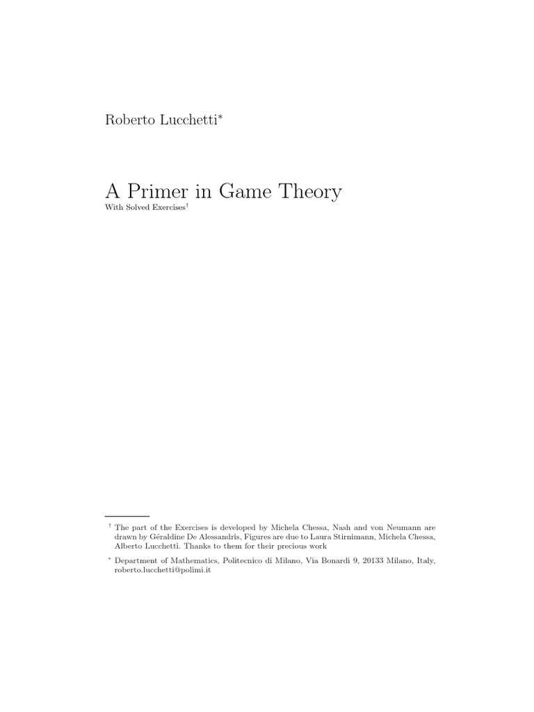 Primer on Game Theory and Applications | PDF | Game Theory | Utility