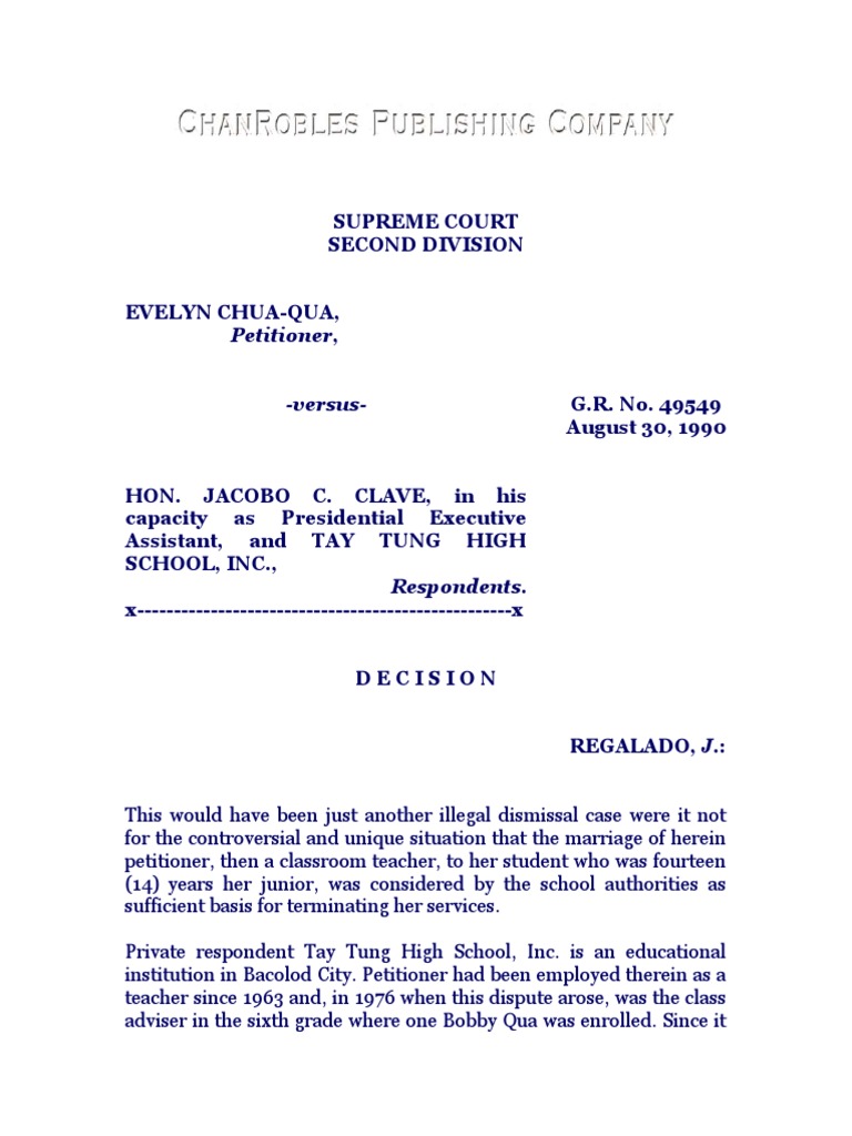 ChuaQua vs. Clave G.R. No. 49549 August 30 1990 189 SCRA 117