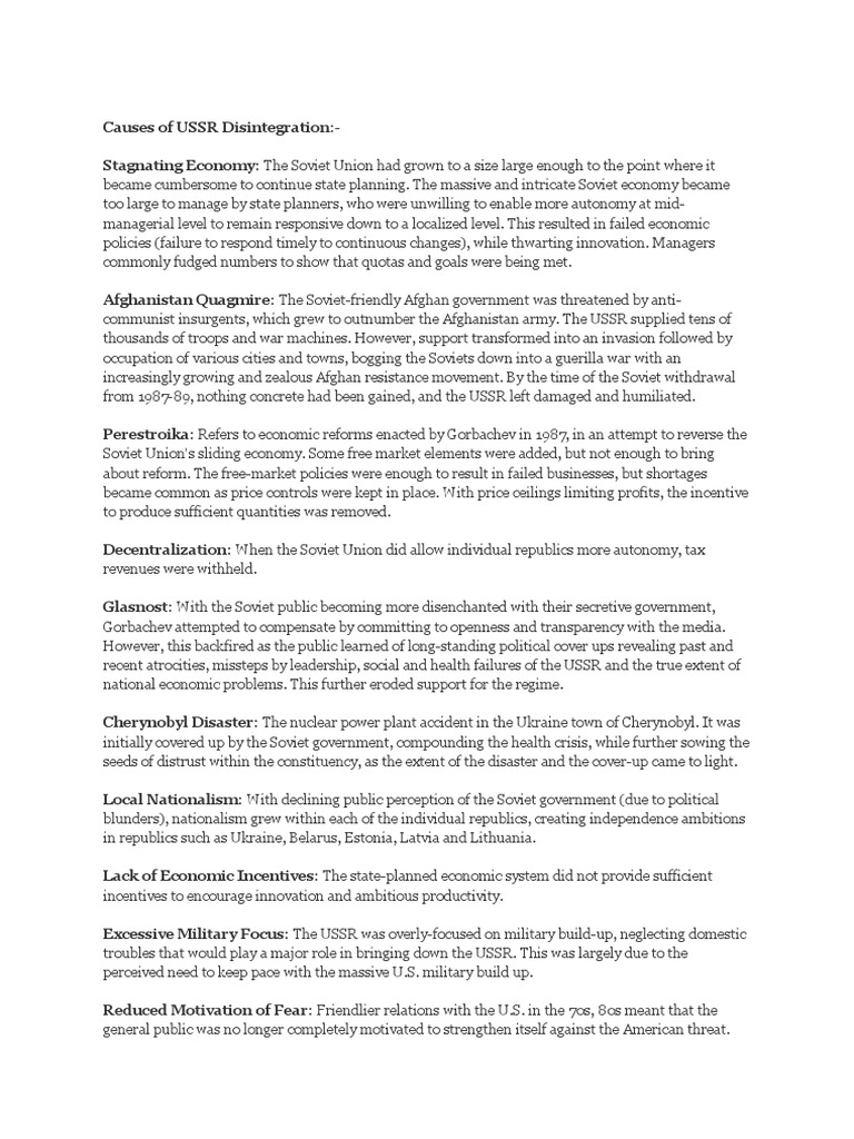 Causes of USSR Disintegration Explained | PDF | Soviet Union | World ...