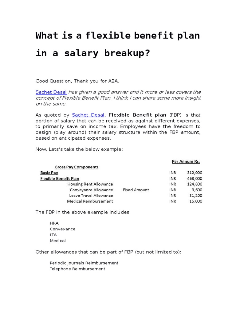 What Is A Flexible Benefit Plan in A Salary Breakup? Quora PDF