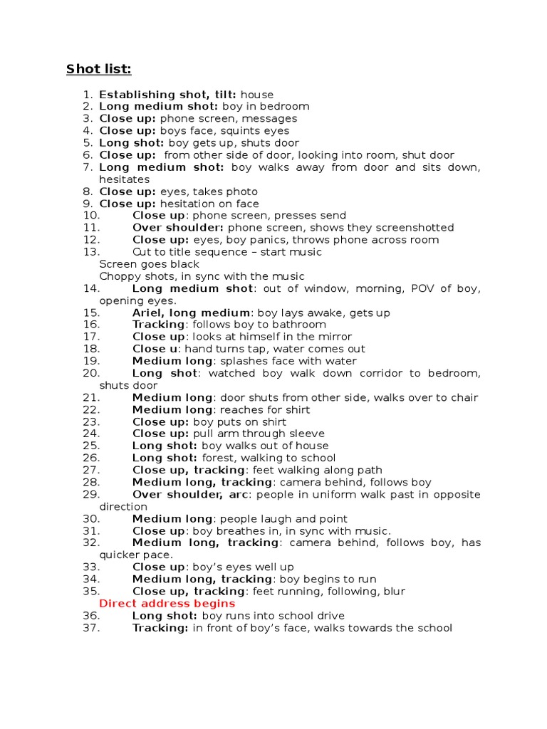 Shot List:: Direct Address Begins | PDF