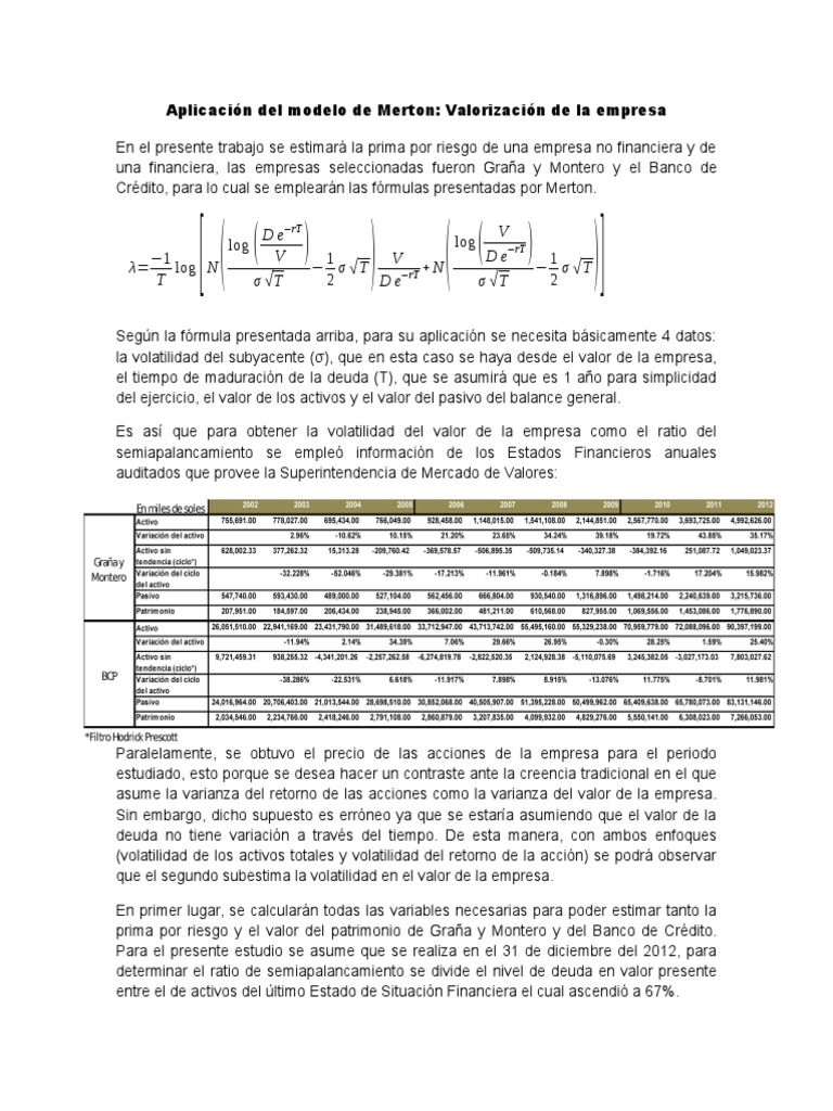 Aplicación Del Modelo de Merton | PDF | Compartir (Finanzas) | Deuda