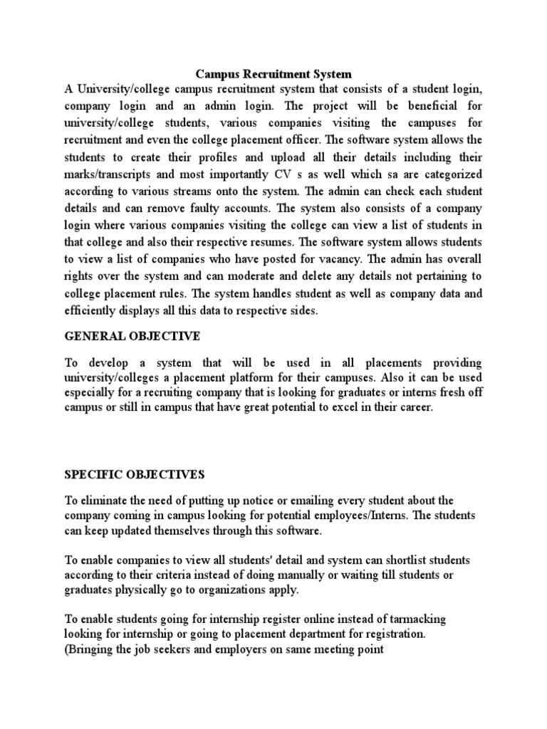 Campus Recruitment System Pdf Recruitment Software