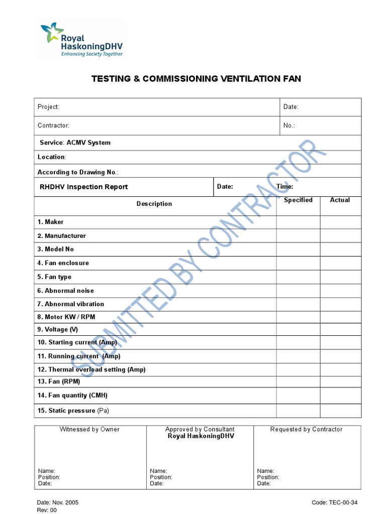 Ventilation Fan Testing & Commissioning Report | PDF