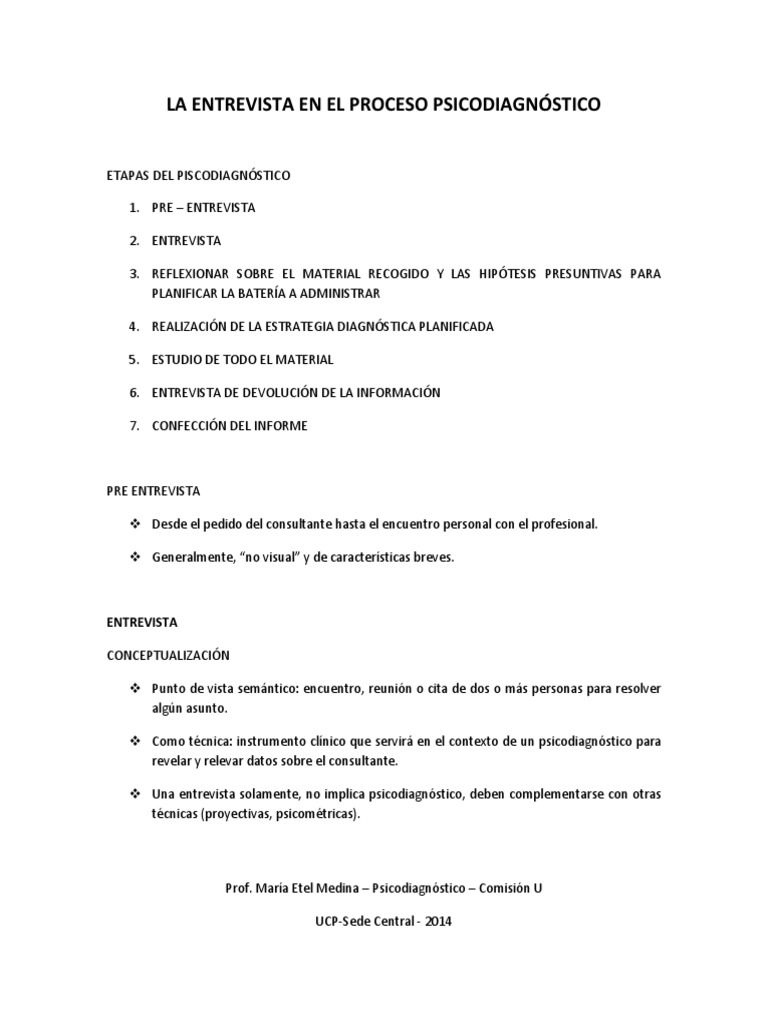 La Entrevista en El Proceso Psicodiagnóstico Sicología y