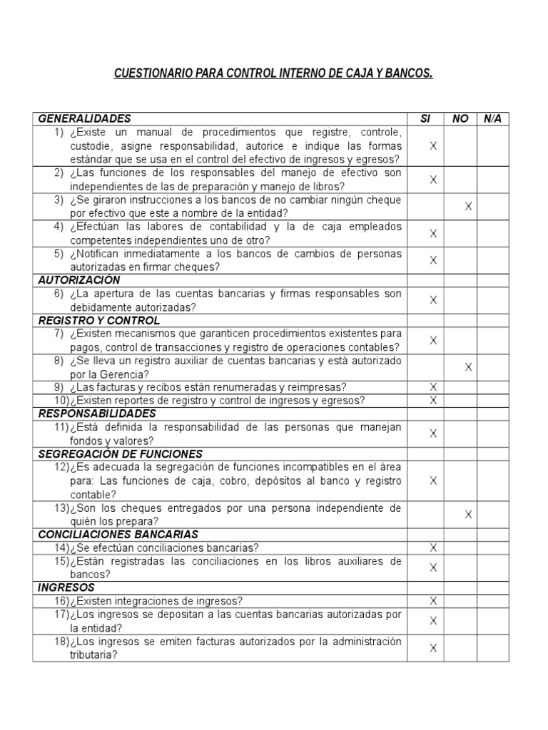 Cuestionario de Control Interno de Caja y Bancos | PDF | Cheque | Bancos