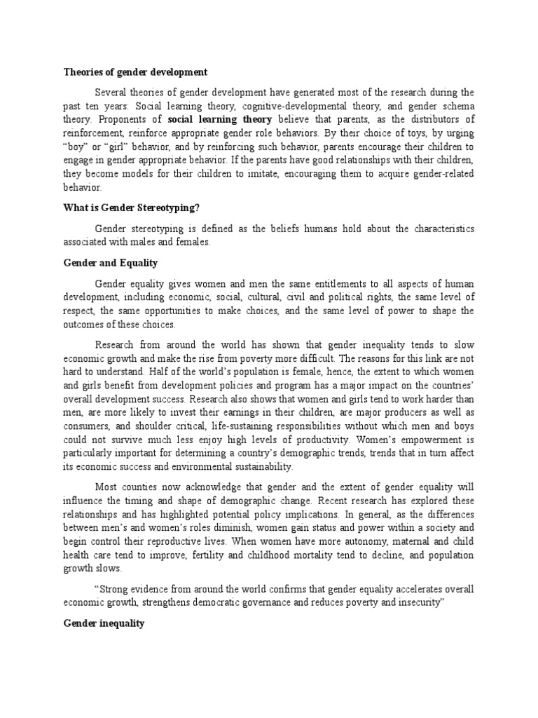 Theories of Gender Development Explained | PDF | Gender Role | Gender