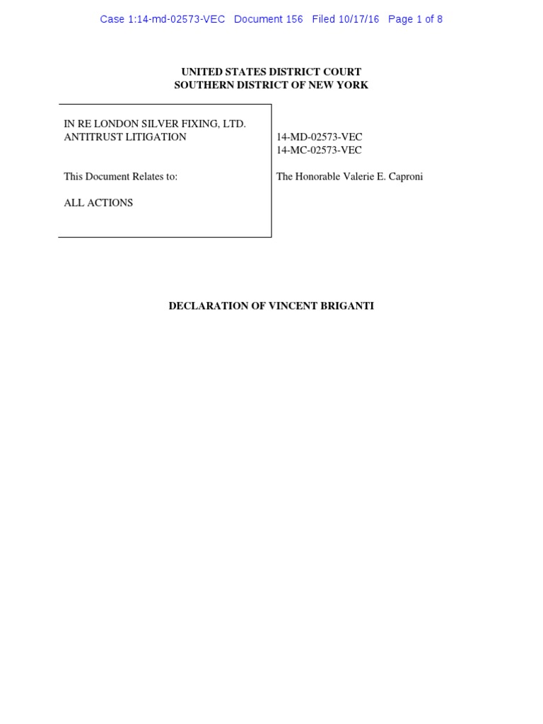 Silver Lawsuit Declaration of Briganti Download Free PDF Settlement