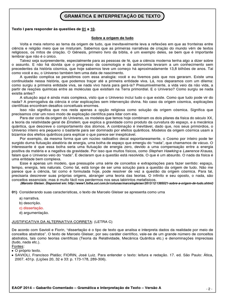01 Gramática e Interpretação de Texto - Versão A | PDF | Nada | Science