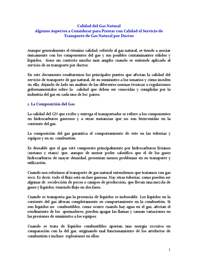 Calidad en el Transporte de Gas Natural | PDF | Transporte | Gases