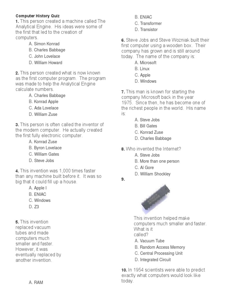 Computer History Trivia Quiz | PDF | Travel | Computers
