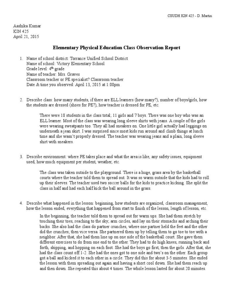 Mental Health Observation Report