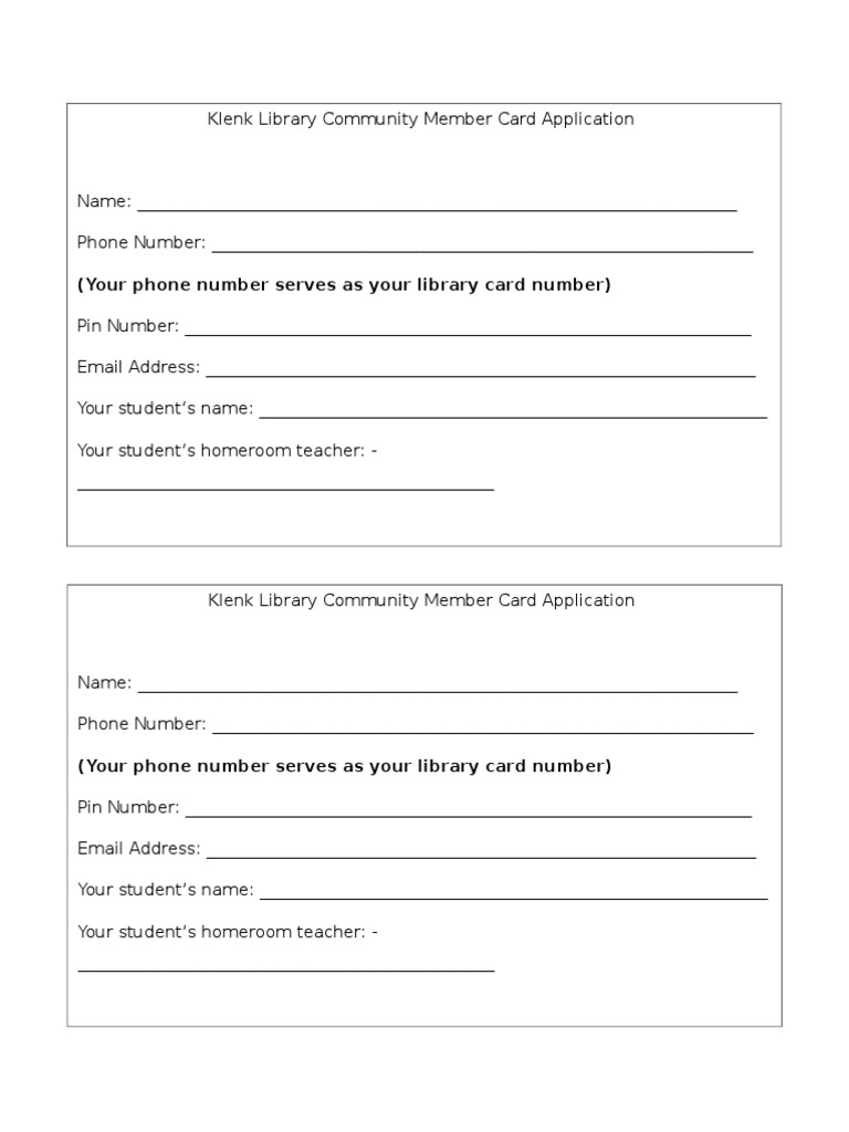 Klenk Library Card Application Form | PDF | Career & Growth | Computers