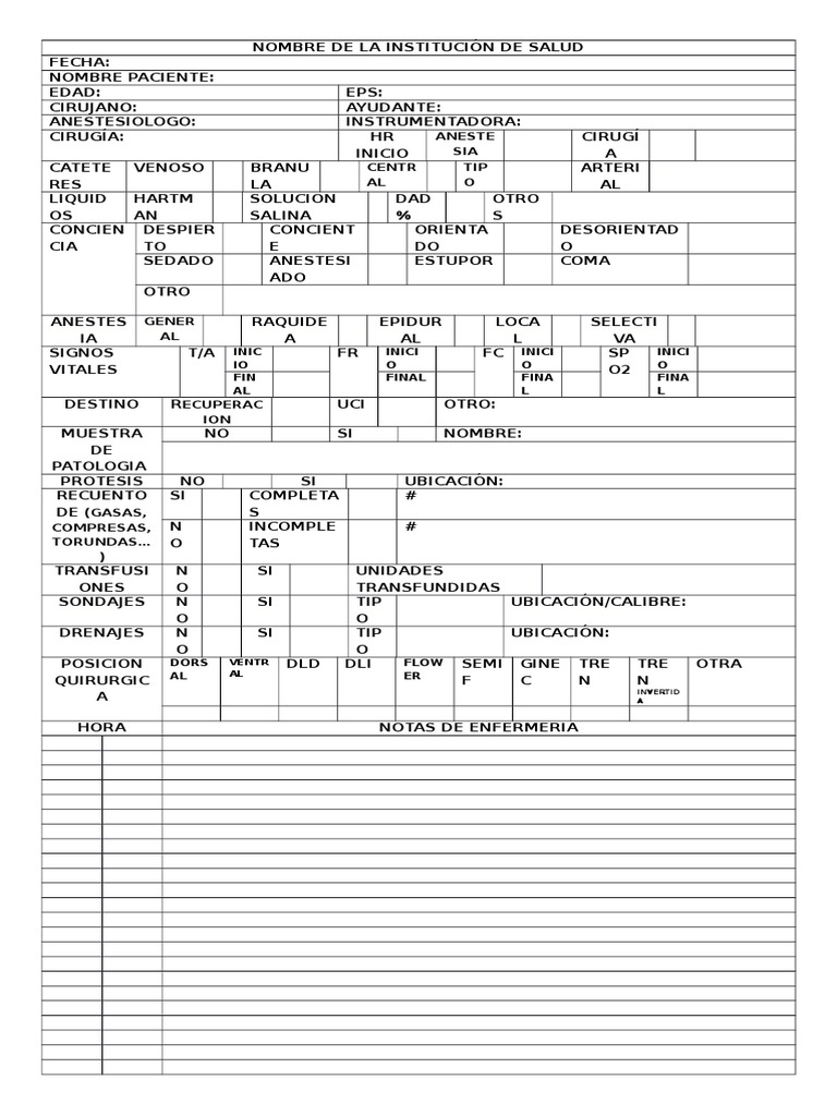 Nota De Enfermer a Quir rgica Detallada PDF Anestesia Cirug a