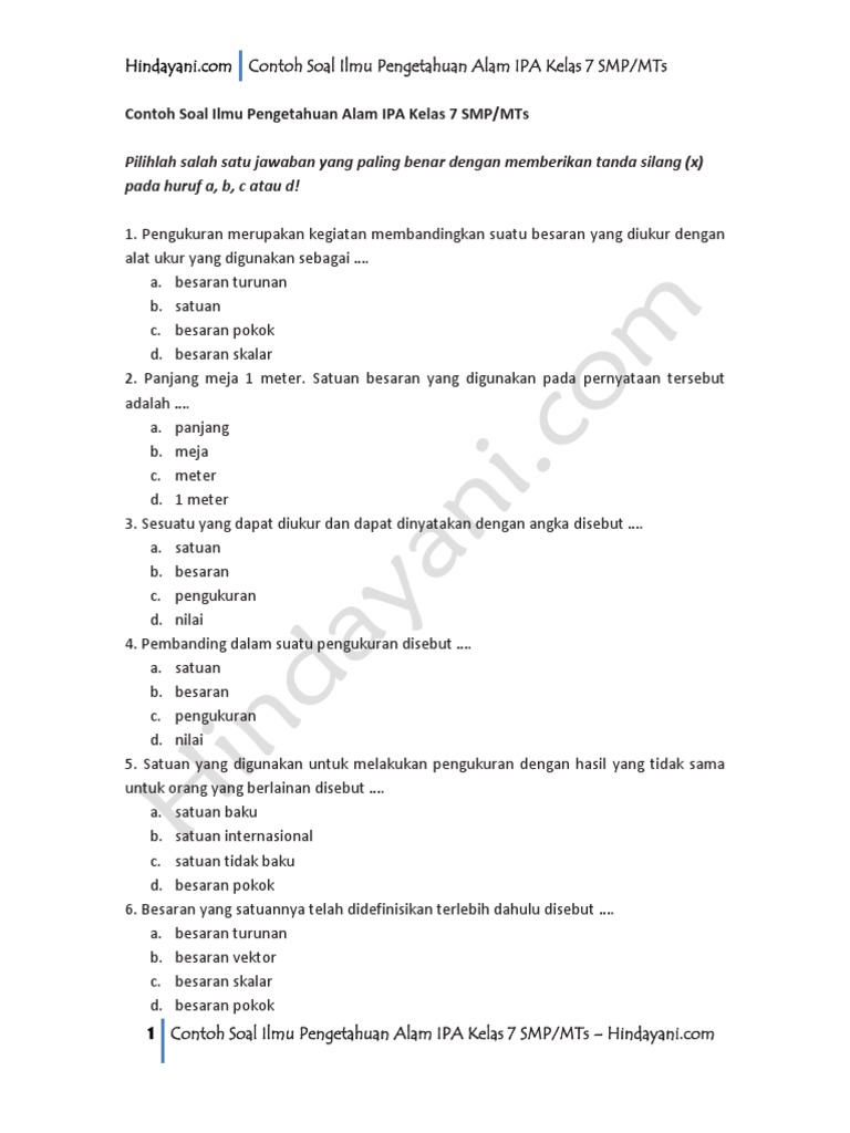 Soal Ipa Kelas 7