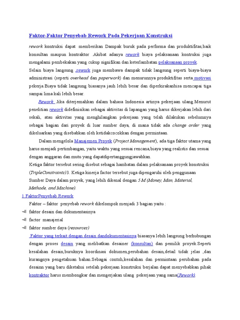 Penyebab Utama Rework Konstruksi | PDF