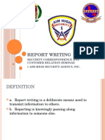 Report Writing: Security Correspondence and Customer Relation Seminar 1 Aim High Security Agency, Inc