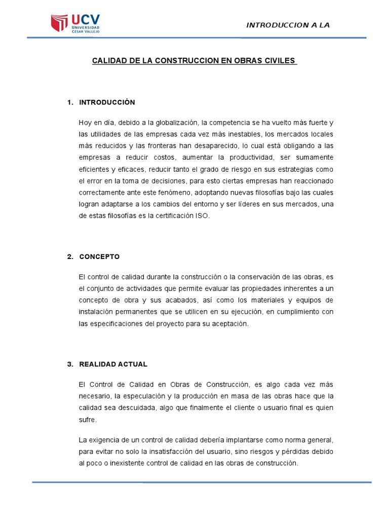 Calidad de La Construccion en Obras Civiles | PDF | Calidad (comercial ...