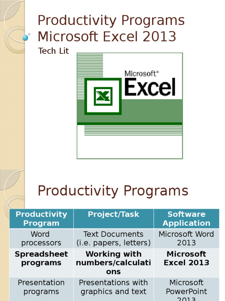 Microsoft Excel 2013 Productivity Guide | PDF | Microsoft Excel ...