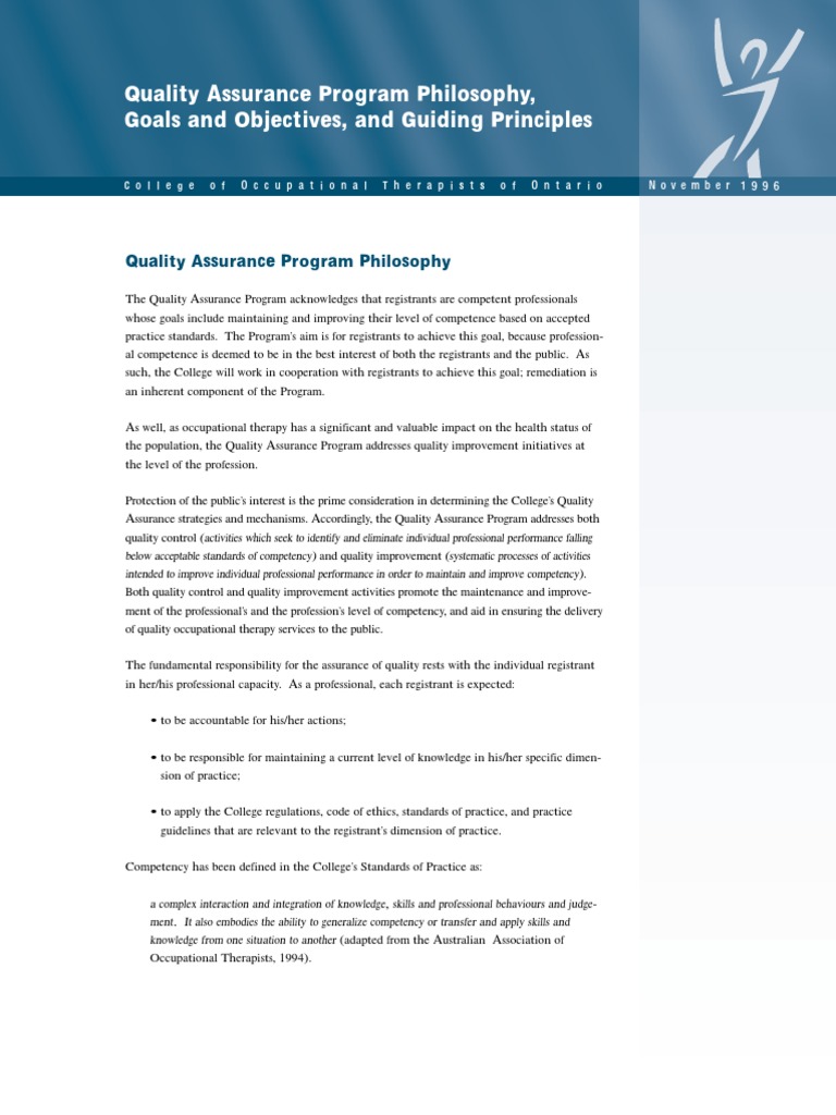 Quality Assurance Goals and Objectives Competence (Human Resources