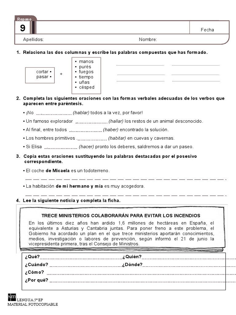 Smlengua 5 Repasounidad 9 | PDF | Artes del Lenguaje y Comunicación ...