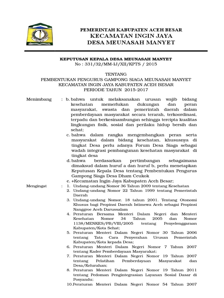 SK Kades pengurus DESA SIAGA.doc