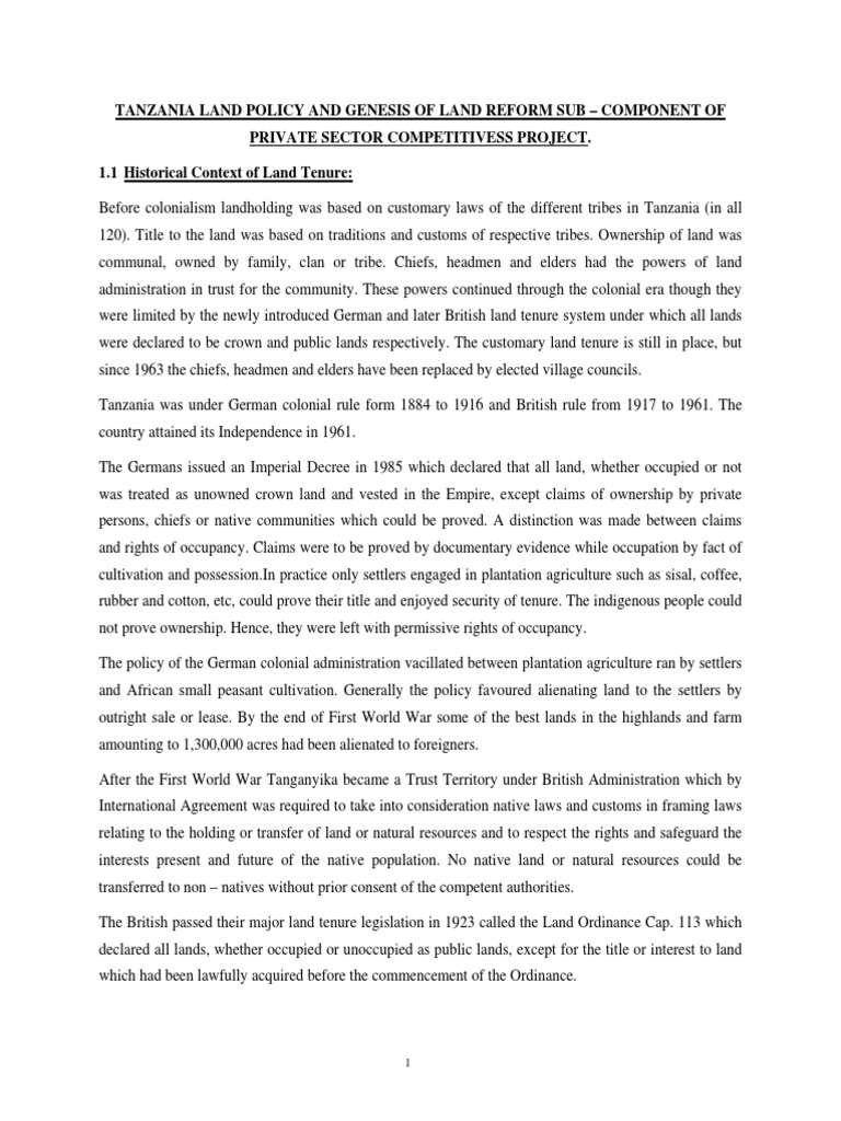 Tanzania Land Policy PDF Tanzania Agriculture