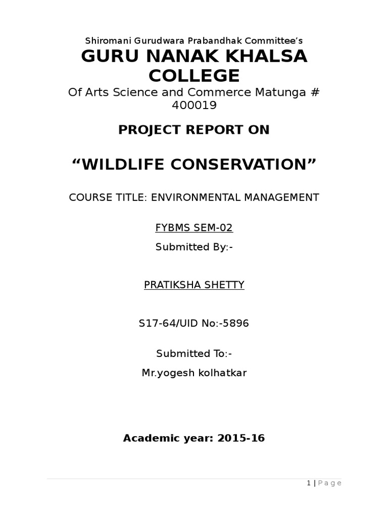 Wildlife Conservation Project Report | PDF | Habitat | Conservation