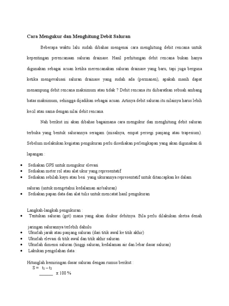 Cara Mengukur Dan Menghitung Debit Saluran