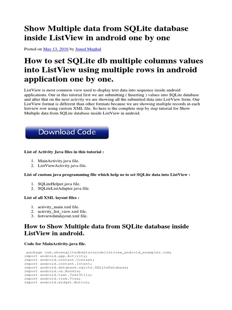 Android List View PDF | PDF | Java (Programming Language) | String ...