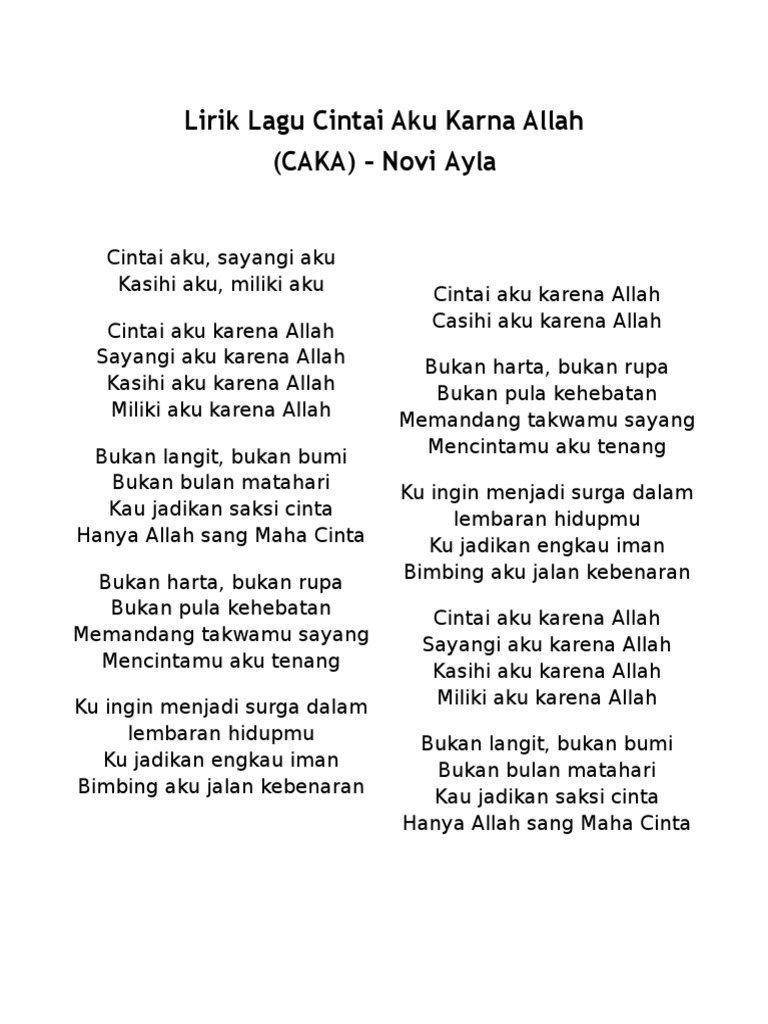 Lirik Lagu Cintai Aku Karna Allah Pdf