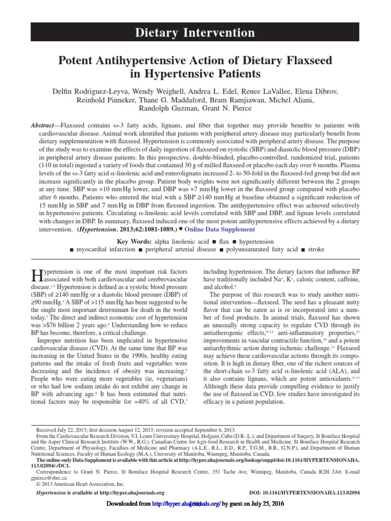 Potent Antihypertensive Action of Dietary Flaxseed in Hypertensive