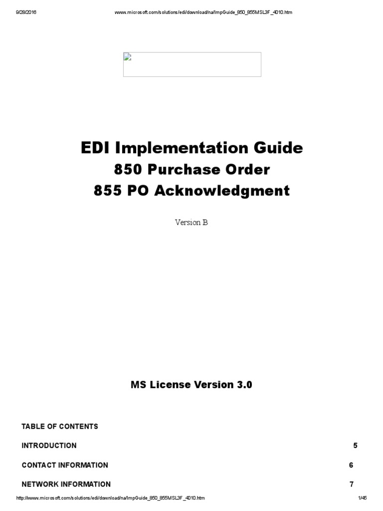 EDI Implementation Guide: 850 Purchase Order 855 PO Acknowledgment