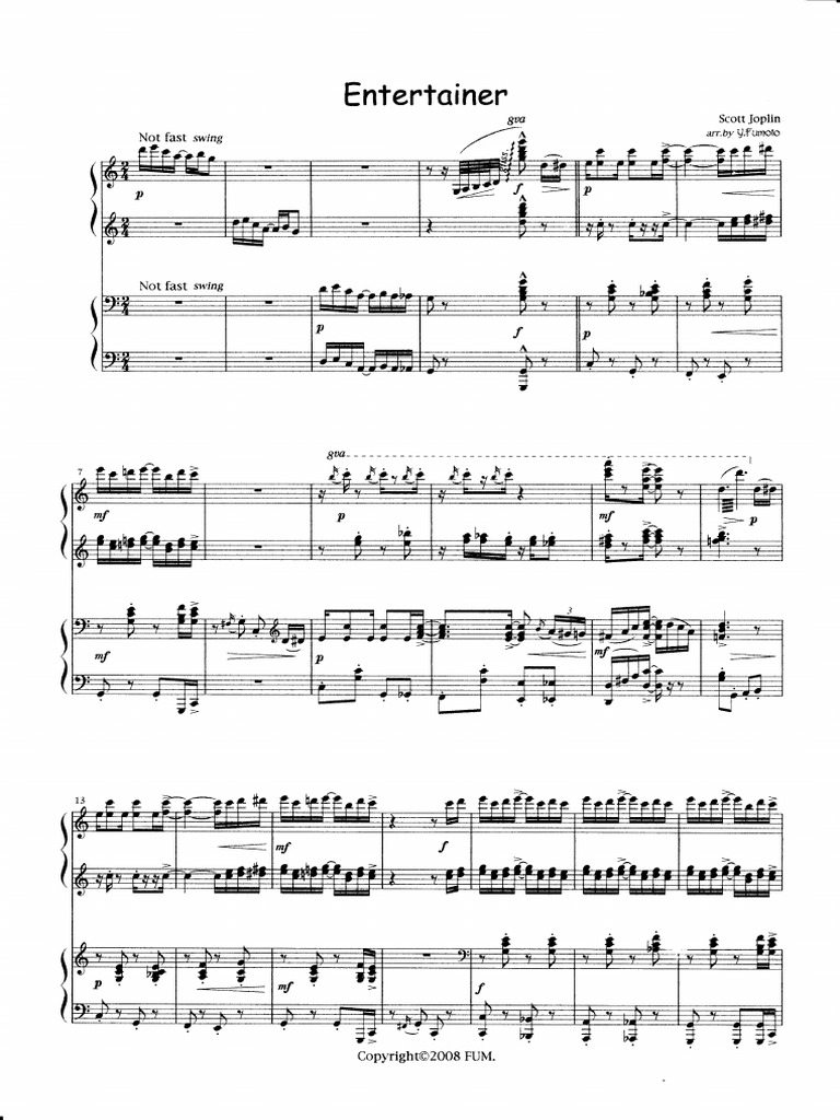 Entertainer piano 4 hands SHEET MUSIC Entertainment (General)