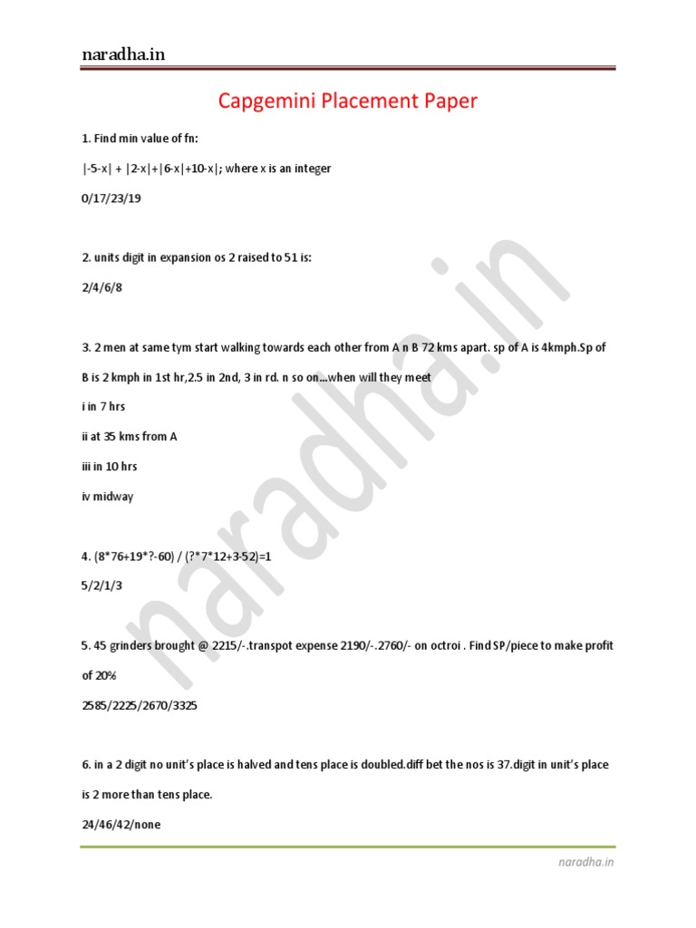 Capgemini Placement Paper1 | PDF | Cartesian Coordinate System ...