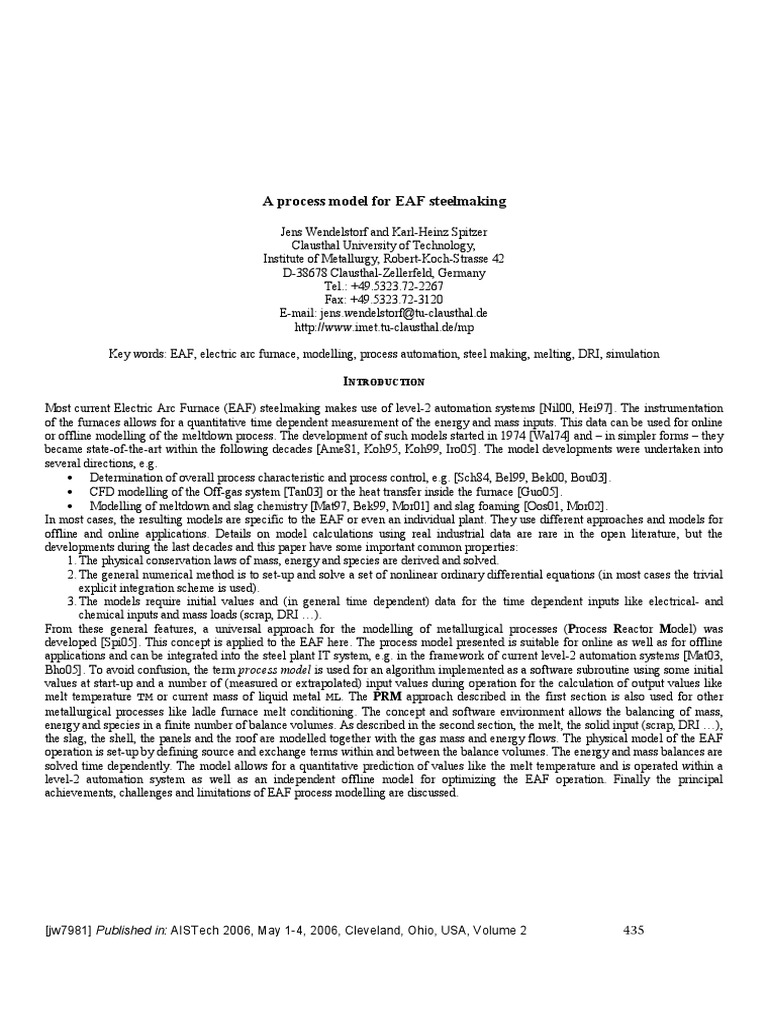A Process Model For EAF Steelmaking: Ntroduction | PDF | Steelmaking | Heat